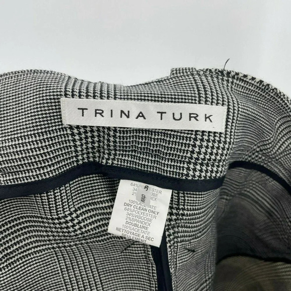Trina Turk Pants Women Sz 6 Plaid Straight-Leg Mid-Rise Business Flat Front Gray - Picture 8 of 10